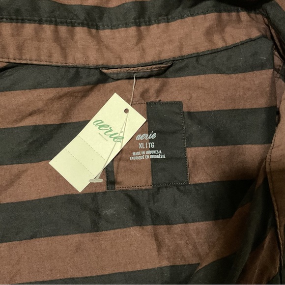 NWT Viral aerie Black & chocolate brown Striped Button-Down good day Shirt XL - Picture 7 of 7
